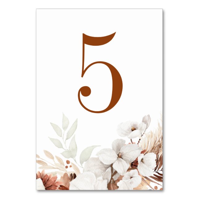 Terracotta and White Floral Boho Elegant Table Number (Front)