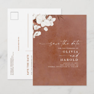 Terracotta and White Floral Boho Save The Date Announcement Postcard