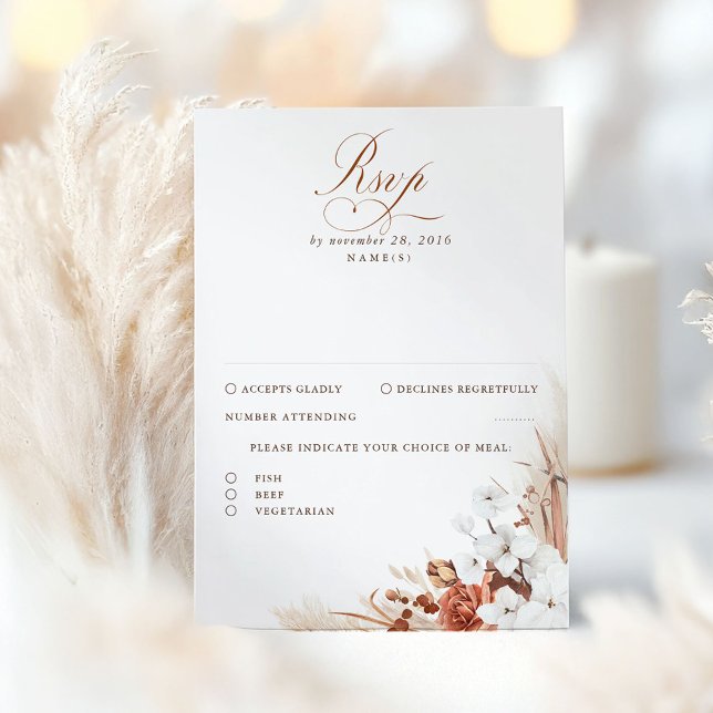 Terracotta and White Floral Boho Wedding RSVP (Boho Wedding Rsvp Card)
