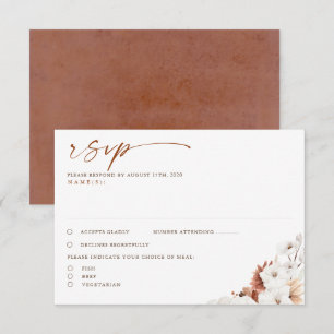 Terracotta and White Floral Boho Wedding RSVP Card