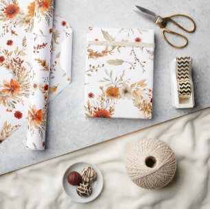 Terracotta and White Flowers Botanical Boho Exotic Wrapping Paper