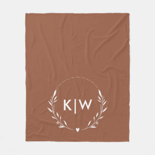 Terracotta and White   Modern Initials Monogram Fleece Blanket