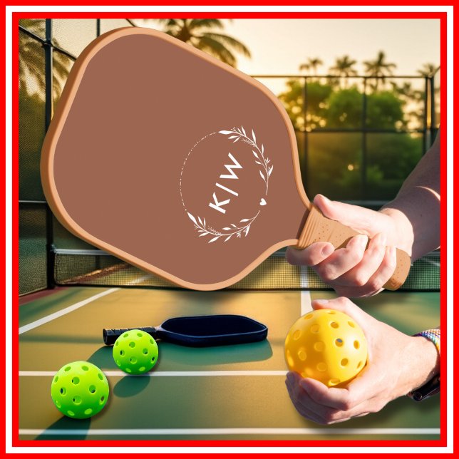 Terracotta  and White | Modern Initials Monogram  Pickleball Paddle (Terracotta and White | Modern Initials Monogram Pickleball Paddle)