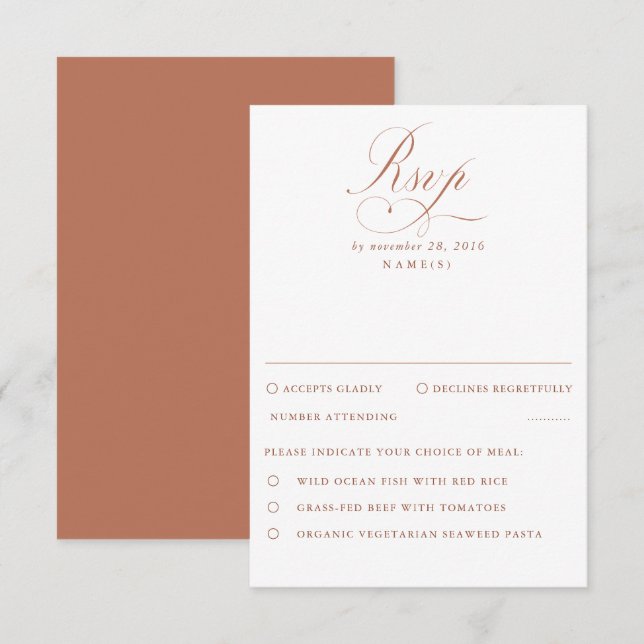 Terracotta and White Modern Minimal Wedding RSVP Card (Front/Back)