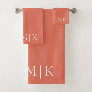 Terracotta and White Modern Monogram Bath Towel Set