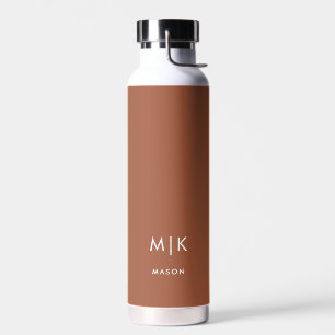 Terracotta and White   Modern Monogram Water Bottle
