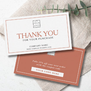 Terracotta and White Promo Code Business Thank You Card