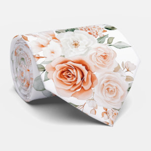 Terracotta and white roses neck tie