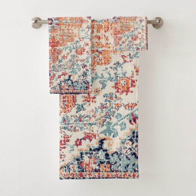 Terracotta Antique White Oriental Persian Rug  Bath Towel Set (Insitu)