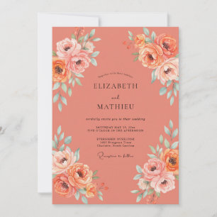 Terracotta Aqua Peony Wedding Invitation
