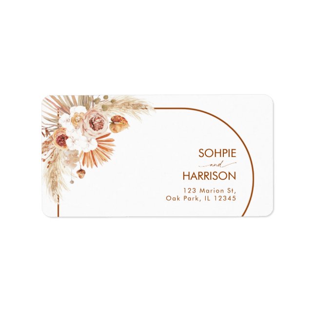 Terracotta Arch Boho Pampas Grass RSVP Address Label (Front)