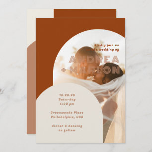 Terracotta Arch Groovy Retro Wedding Photo Overlay Invitation
