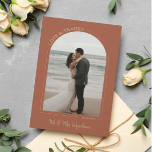 Terracotta Arch Wedding Photo Love & Thanks Thank You Card