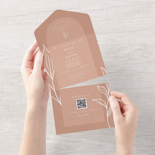 Terracotta Arch Wedding QR Code RSVP All In One Invitation (Tearaway)
