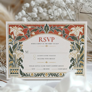 Terracotta Art Nouveau Lily Wedding RSVP Card