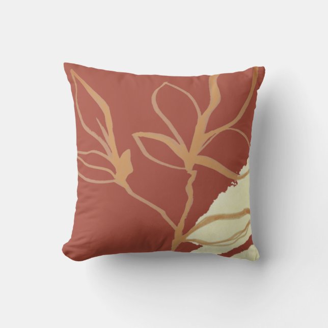 Terracotta Artistic Watercolor Leaf Design Throw P Throw Pillow (Front)