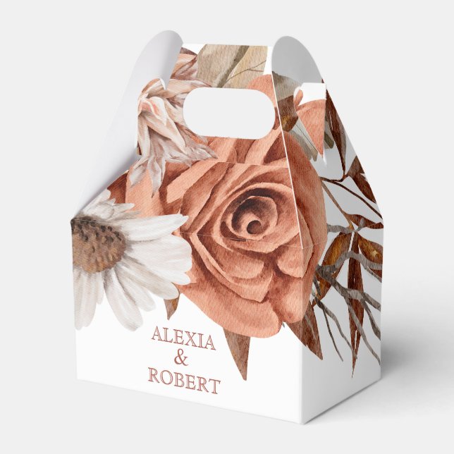 Terracotta autumn flowers arrangement wedding  favor box (Front Side)