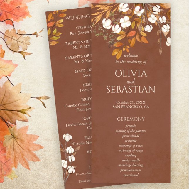 Terracotta Autumn Leaves Boho Fall Wedding Program (Creator Uploaded)
