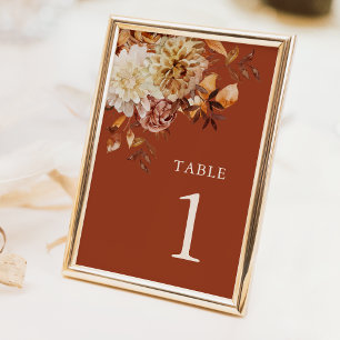 Terracotta Autumn Wedding Table Number