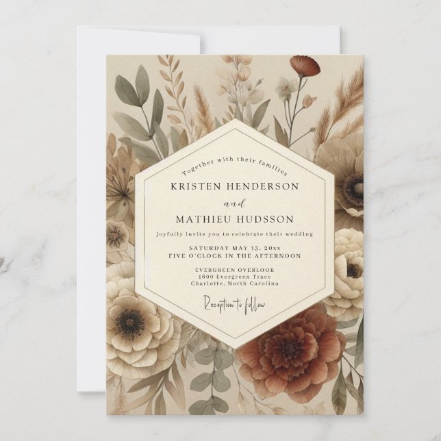 Terracotta Autumnal Boho Wedding Invitation (Front)