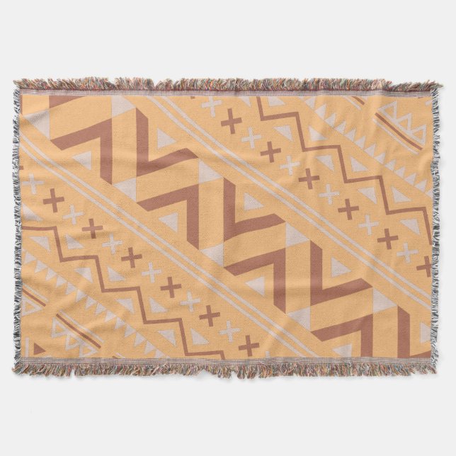Terracotta Aztec Herringbone Modern Bohemian Style Throw Blanket (Front)