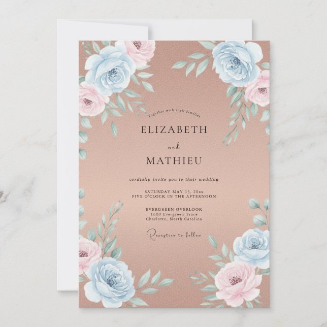 Terracotta Azure Bloom Wedding Invitation (Front)