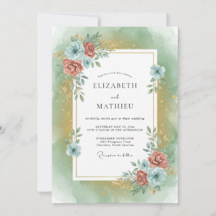 Terracotta Azure Foliage Eucalyptus Wedding Invitation
