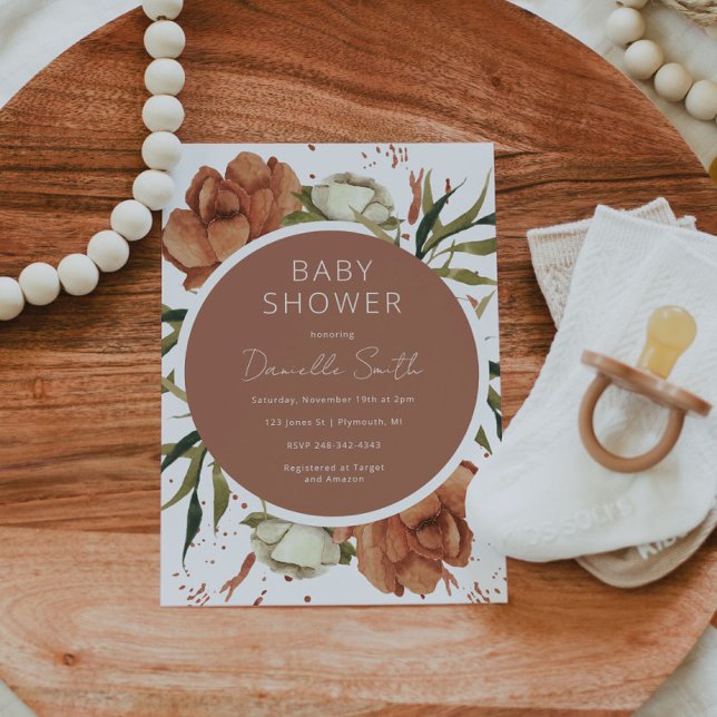 Terracotta Baby Shower Invitation Boho Florals (Creator Uploaded)