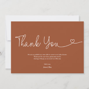 Terracotta Baby Shower Script Heart  Thank You Card