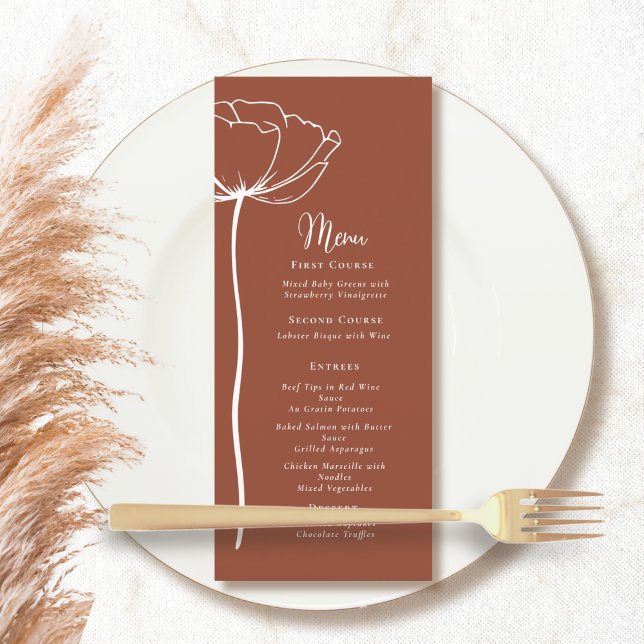 Terracotta Background White Floral Simple Menu (Creator Uploaded)