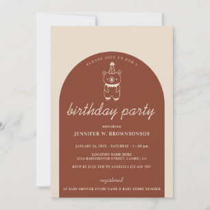 Terracotta Bear Party Hat Birthday Invitation