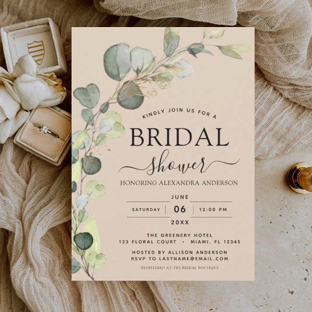 Terracotta Beige Bridal Shower Eucalyptus Invitation (Creator Uploaded)