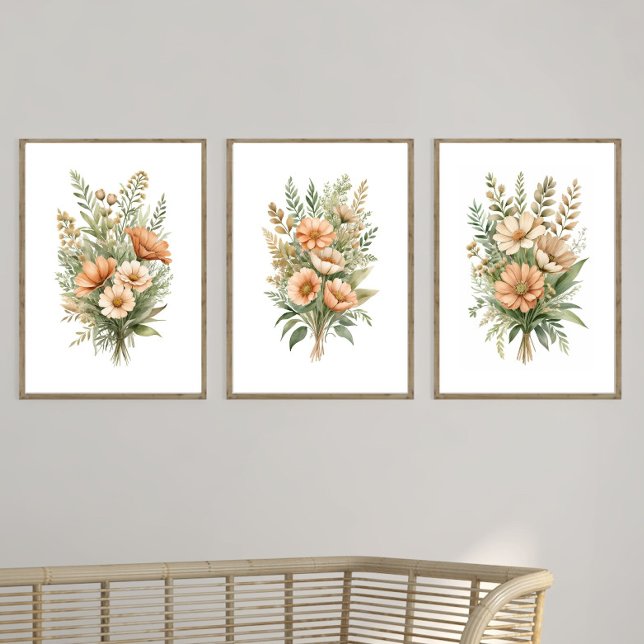 Terracotta Beige Fleur sauvage Floral Aquarelle (Beige Terracotta Boho Wildflowers Floral Wall Art set of three prints. Neutral Home Decor)