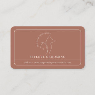 Terracotta Beige Minimal Framed Line Cat Dog Pet Business Card