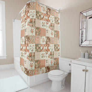 Terracotta Beige Patchwork Quilt Rustic Floral