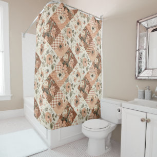 Terracotta Beige Patchwork Quilt Rustic Floral