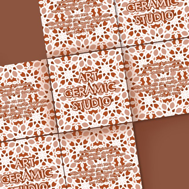 Terracotta Beige Seamless Pattern Emboss Square Business Card (Terracotta Beige Seamless Pattern Emboss Square Business Card)