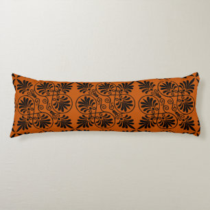 Terracotta Black Ancient Greek Meander Pattern Body Pillow