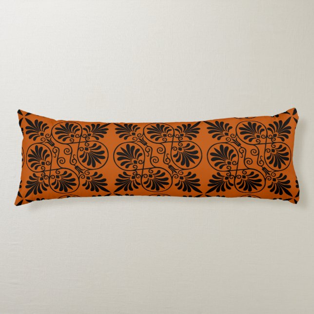 Terracotta Black Ancient Greek Meander Pattern Body Pillow (Front)