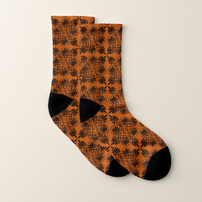 Terracotta Black Ancient Greek Meander Pattern Socks (Pair)