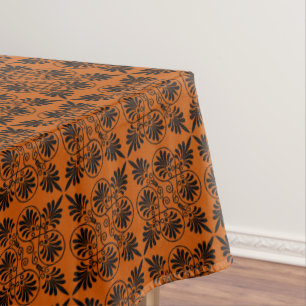 Terracotta Black Ancient Greek Meander Pattern Tablecloth