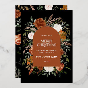 Terracotta black floral arch modern Christmas Foil Holiday Card