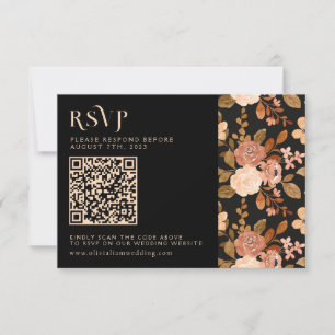 Terracotta Black Floral Autumn QR Code Wedding RSVP Card