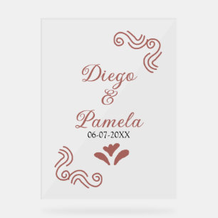 Terracotta black rustic spanish wedding couple en acrylic sign