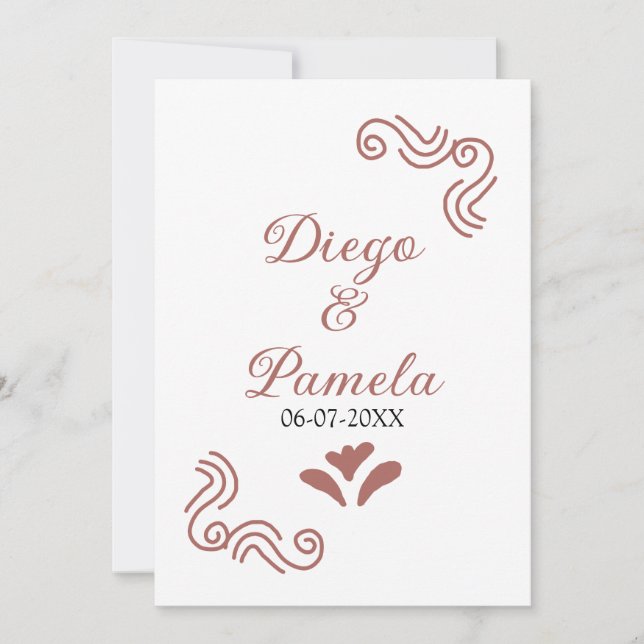 Terracotta black rustic spanish wedding couple en invitation (Front)