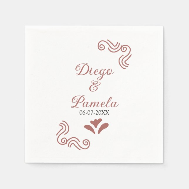 Terracotta black rustic spanish wedding couple en napkin (Front)
