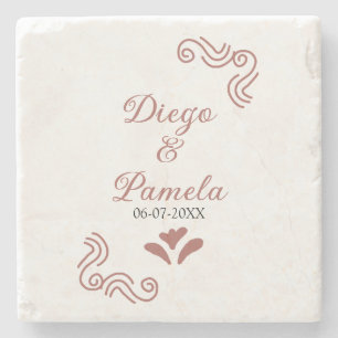 Terracotta black rustic spanish wedding couple en stone coaster