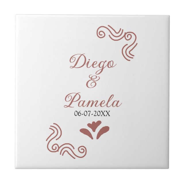 Terracotta black rustic spanish wedding couple en tile (Front)