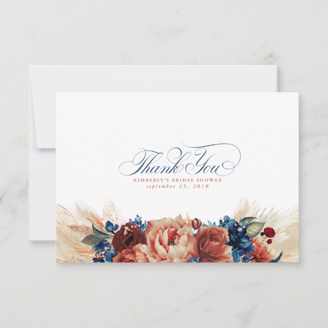 Terracotta Bleu Marine Floral Boho Petit Merci (Devant)