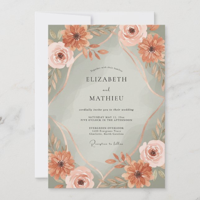 Terracotta Bloom Romantic Wedding Invitation (Front)